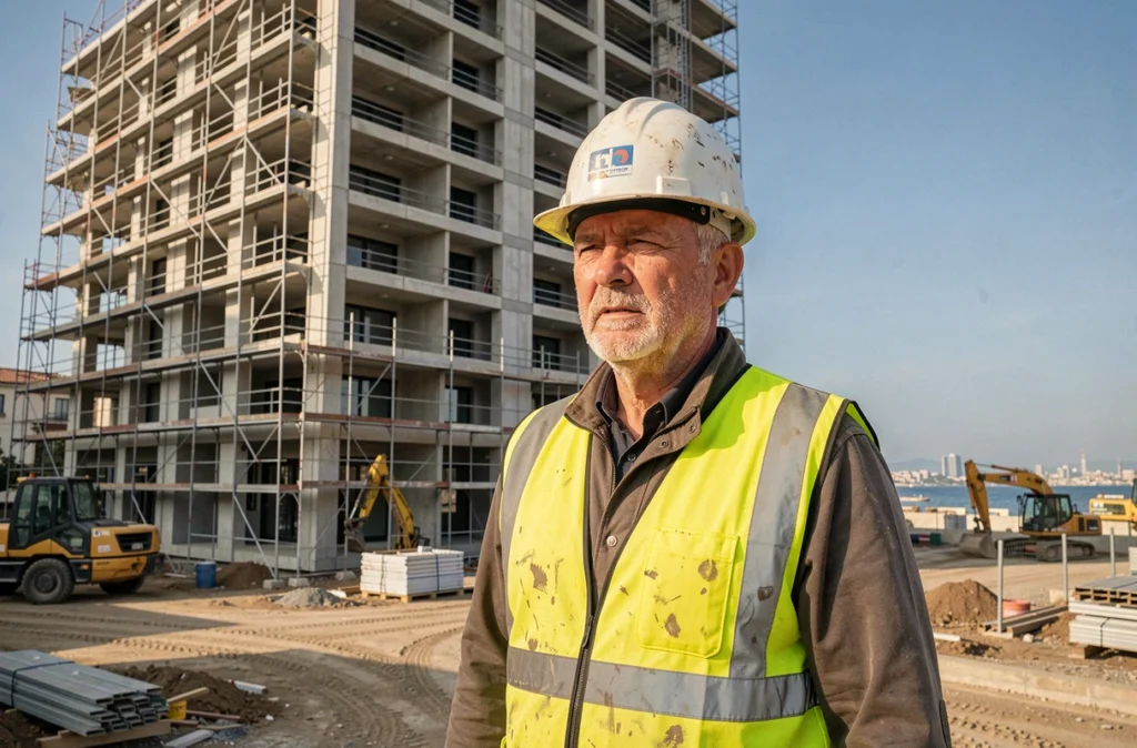 Ingénieur du chantier Constructa devant un immeuble résidentiel en construction à Marseille
