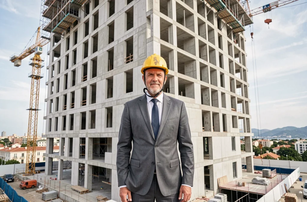 Chef de projet Eiffage Immobilier devant un immeuble mixte en fin de construction à Marseille