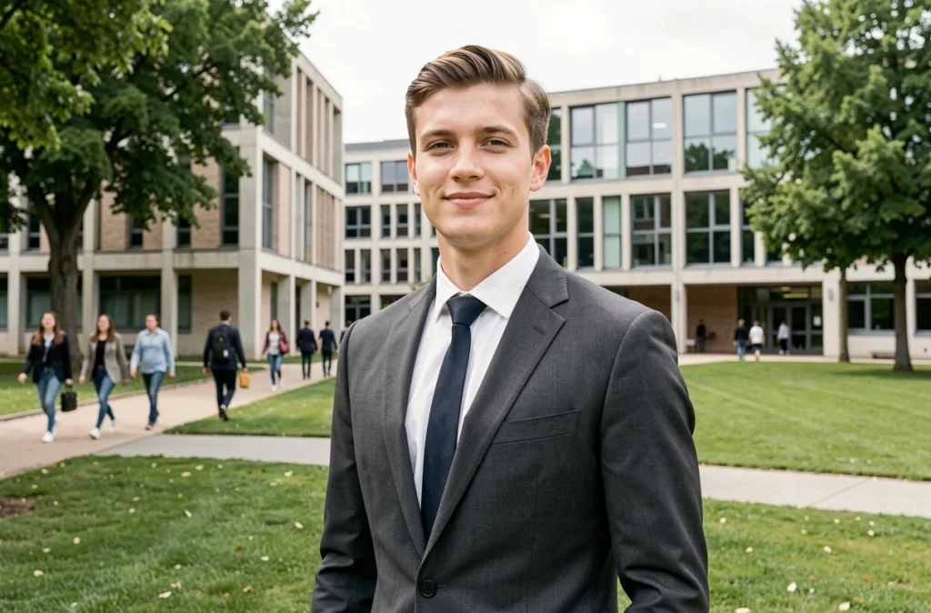 Agent immobilier d'ERA Caen Université Immobilier devant le campus universitaire de Caen