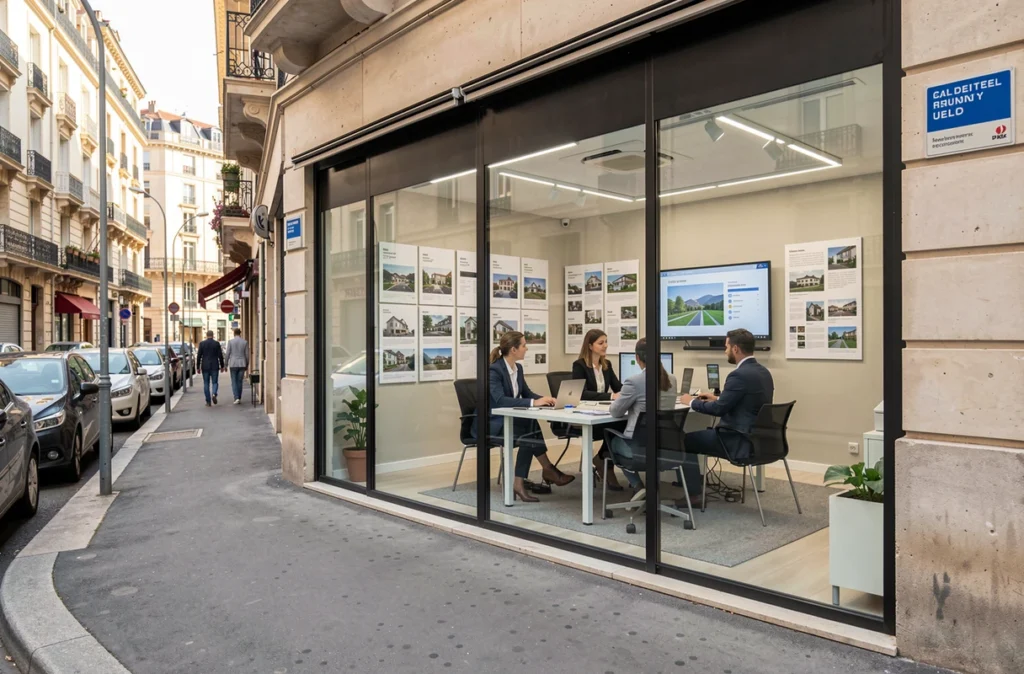 Agence Nexity à Marseille avec conseillers immobiliers recevant des clients