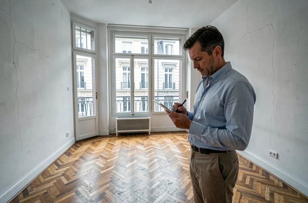 Gestionnaire immobilier inspectant un appartement locatif bien entretenu à Metz, représentant l'agence Sogestra