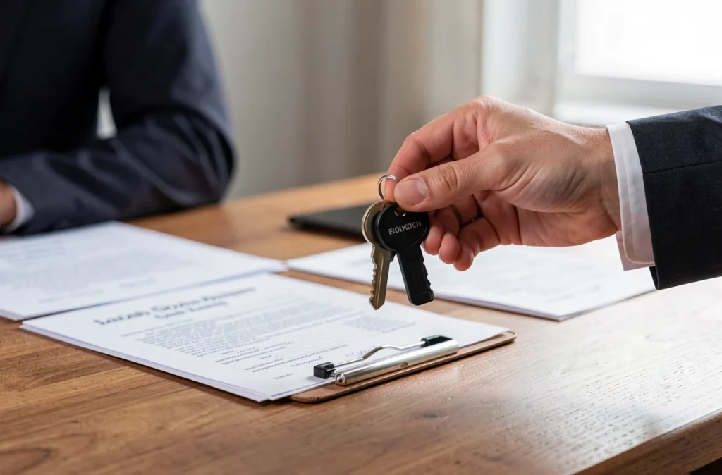 Clés d'un appartement remises lors d'une signature de bail